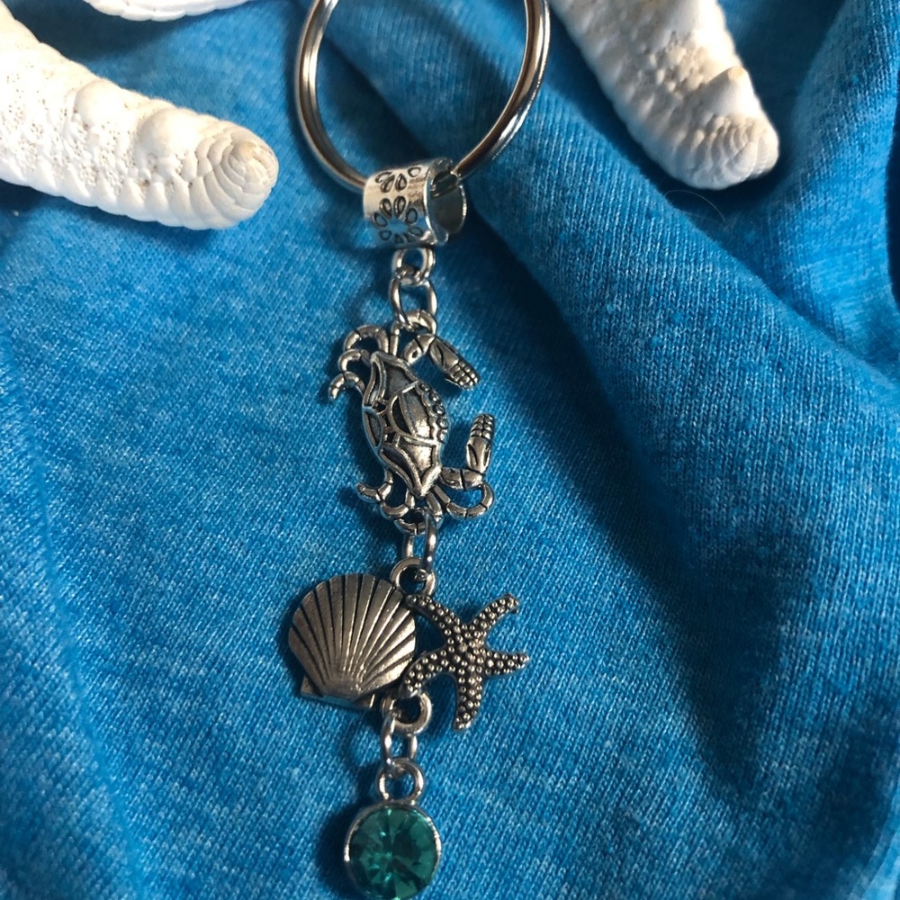 NWT, Handmade by A Charmed Life. Silver Keychain with Beach Themed Charms